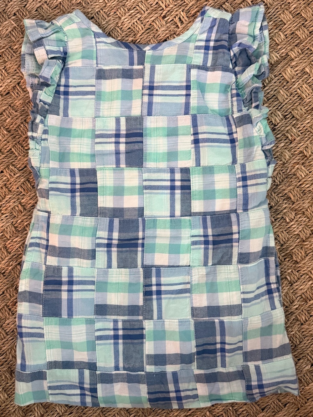 Vineyard Vines Girls Plaid Ruffle Sleeve Shift Dress - Blue & Mint